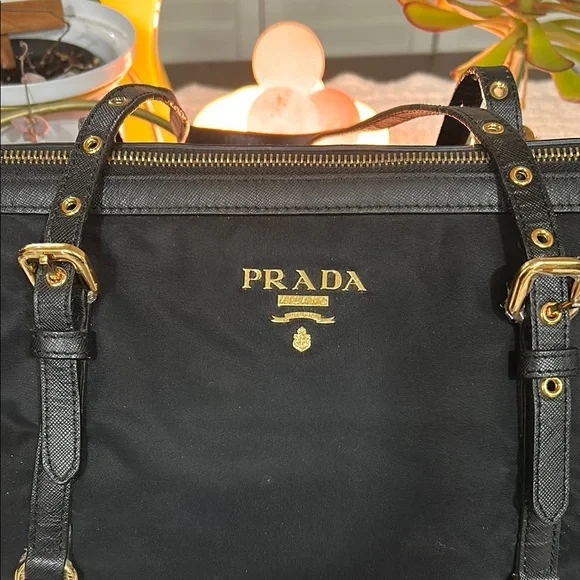 Prada Black Nylon Large Tote Bag with Leather Trim & Strap - Picture 3 of 17